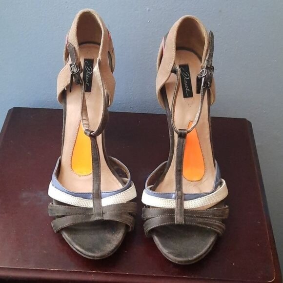 Diesel Leather Suede T Strap High Heel Sandal Size EU 39 US 8.5 - Picture 2 of 16